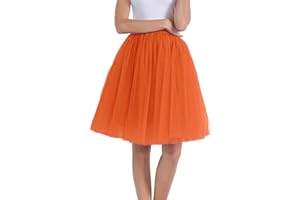 DIDADIHU Tüllrock Lang Damen Mit Elastische Hohe Taille Puffy Tüll Röcke Tütü Rock Rockabilly Midirock Große Größen A-Linie S-XL