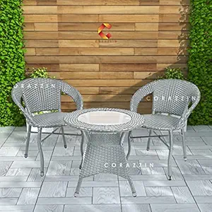 Corazzin Garden Patio 2 Seater Chair and Table Set Outdoor Balcony Garden Coffee Table Set Furniture with 1 Table and 2 Chairs Set - (Grey)