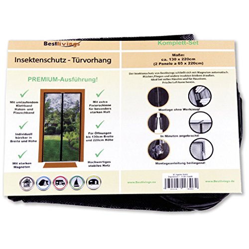 Insektenschutz Bestlivings Magnetvorhang Fliegengitter für Türen, in Länge und Breite individuell kürzbar, Auswahl: 130x220cm - 3
