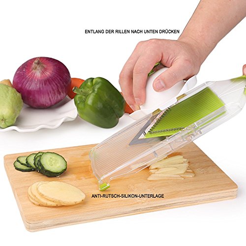 Uten V-Hobel Mandoline Gemüsehobel, Reibe für Gurken, Karotten, Kartoffeln mit 4 V-Blade Klingen(Grün) - 3