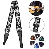 Conjunto perfecto: obtendrá una correa de guitarra y seis púas de guitarra de tres tamaños diferentes (delgado (0.46 mm); medio (0.71 mm); pesado (0.96 mm)), es más favorable que otros. Las púas de guitarra de material de celuloide le proporcionan un gran sonido en su instrumento. Puedes hacer diferentes estilos de música a tu gusto.