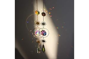DOMYBEST FR Domybest Attrape-Soleil à Suspendre Pendentif Lune étoile Attrape Soleil Chakra avec Prisme Attrape-Soleil Arc-en-Ciel en Cristal Suncatcher Cadeaux Décoration pour Maison Jardin Voiture