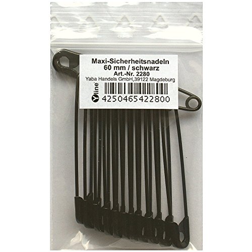 12 Stück Maxi Sicherheitsnadeln 60 mm, groß, schwarz lackiert, Nadel Nadeln, 2280 (60 mm)