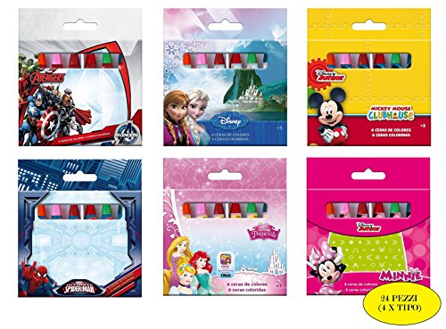 Pastelli A Cera Disney - 24 Confezioni Assortite - Bambini Regali Scuola Disegno