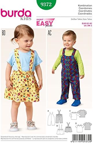 BurdaToddles Easy Sewing Pattern 9372 Dunagrees, Pinafore & Tops