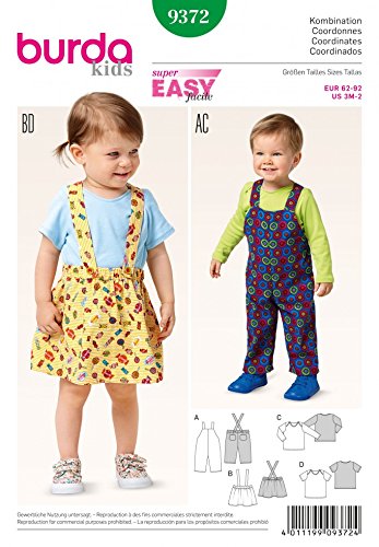 BurdaToddles Easy Sewing Pattern 9372 Dunagrees, Pinafore & Tops