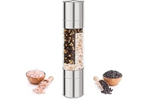 NOXYZA Macina Sale Pepe 2 in 1,1 Pezzi, Set Macina pepe e sale Manuale,Macina Pepe in Acciaio Inox,Macinaspezie Acciaio Inossidabile,con Anima in Ceramica Regolabile Macinapepe