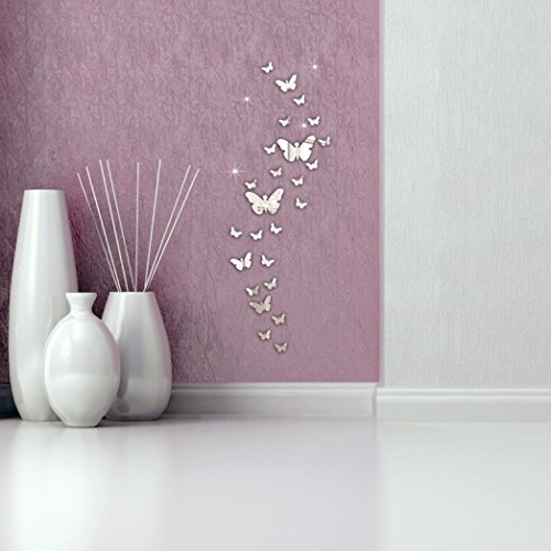 Longra Wandaufkleber 30 PCS Schmetterling Kombination 3D Spiegel Wand Aufkleber Home Dekoration DIY Wandtattoo Wandsticker (SILVER) - 5