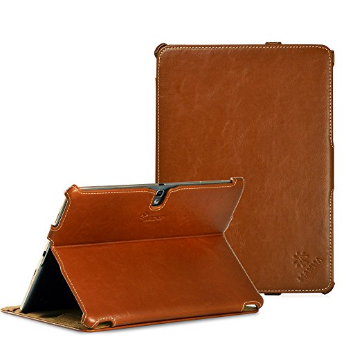 MANNA UltraSlim Samsung Galaxy Tab S 10.5 Hülle | Cover mit Autosleep-Funktion | Aufstellbare Tasche mit CleverStrap | Case in braun mit farblich abgesetzter Naht | Kompatibel mit SM-T805 - 5