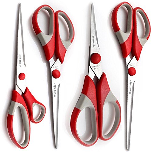 mysonder Schere 4 Set – Edelstahl Kinder Schere Klassenset mit – Scheren für Büro, Schule, Küche, Nähen, Kunst und Craft Aktivitäten – Features Langlebige Design, Komfort Grip und Razor scharfe Klingen