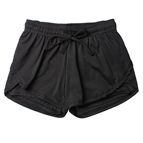 Damen 2-In-1 Sport Shorts Mesh Gym Yoga Shorts Atmungsaktiv Laufshorts Fitness Trainingsshorts