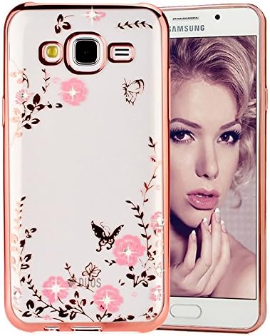 Galaxy J5 2016 Case, Jamche Ultra Thin Transparent Flowers Bling Crystal Bumper Silicone TPU Gel Clear Rubber Soft Shockproof Protective Back Case Cover Shell for Samsung Galaxy J5 2016, Rose Gold Pink