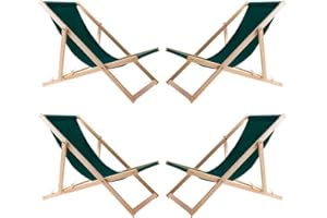 WOODOK Lot de 4 Chaises Longues Pliables en Bois – Transats de Jardin Extérieur en Hêtre, Confort Ergonomique, Réglables 3 Positions, Résistants aux Intempéries, Idéals Terrasse, Plage, Balcon