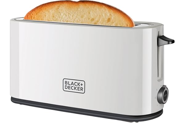 BLACK+DECKER BXTO1001E - Grille-pain 1000W, fente extra longue, 7 niveaux de brunissage, fonction STOP, ramasse-miettes, blanc