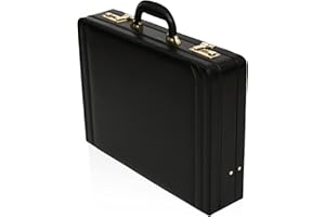 Tassia Briefcases - Medium Leather Executive Attache Case Briefcase - Luxury Suede Interior & Twin Combination Locks - Laptop Hand Luggage Pilot Case