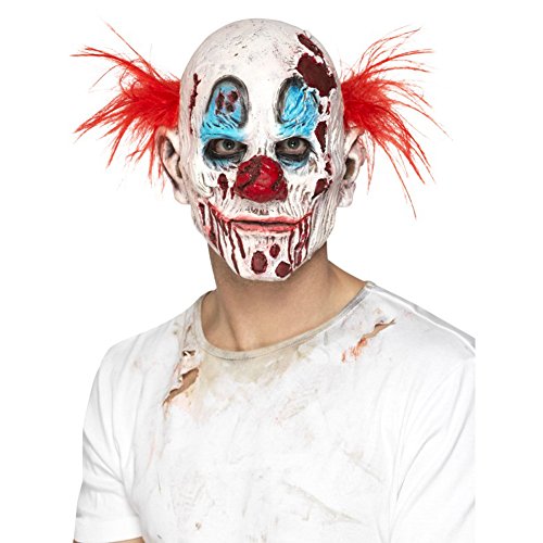 Smiffys Zombie Clown Mask, Foam Latex, Multi-Coloured Full Overhead with Hair, Halloween Fancy Dress Accessory, Clown Dress Up Masks