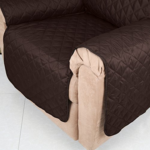 Auralum 177 x 56cm Wasserdicht Doppelseitig Sesselschoner Sofaschoner mit Armlehnen für 1 sitzer Sofa, Anti-Rutsch Sofa Matte für Hunde/ Katzen – Dunkelbraun / Beige - 6