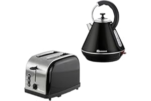 SQ Professional Matching Kitchen Set of Two Items: Kettle and Toaster in Black, Red or Silver (Black)