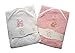 A Set of Two Beautiful Baby Bath Towels - 100% Cotton In Pink or Blue with Cute Animal Appliques (Pink)
