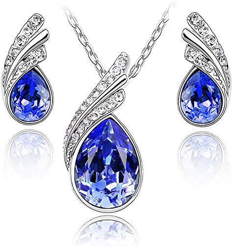 Fashion Womens Jewelry Set My Pretty Sun Flower with Pendant Necklace and Stud Earrings Color Blue