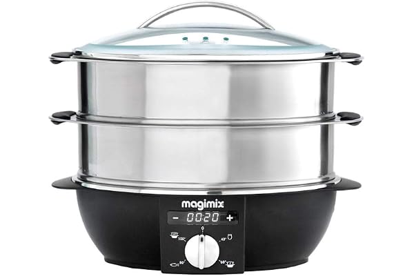 Magimix 11579 Cuiseur Vapeur avec 2 paniers Rotatif, chromé, Verre, Acier Inoxydable 12,2 l, 1,2 l 1900 W