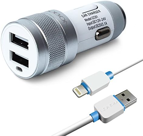 Car Charger - YOBON Quick Charger 5V / 3.1A Dual USB Car Charger, with 3 Feet iPhone USB Charging Cable for iPhone X / 8 / 7 / 6s / Plus, iPad Pro / Air 2 / mini and More(Silver)