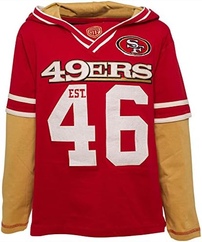 San Francisco 49ers Ballhawk Youth Fooler Hooded Long Sleeve Jersey Tee - Size S (6-8)
