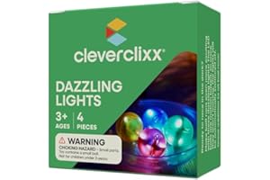 Cleverclixx Lichteffekt-Kugel-Set 4 Stück, Leuchtkugel für Kugelbahn Magnetspielzeug, Licht mit Bewegungssensor, langlebige Materialien, robuste Bauweise rot grün blau gelb, für Kinder ab 3 Jahren