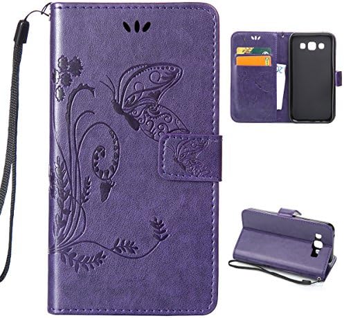Samsung Galaxy J3 / Galaxy J3 (2016) Case, Happy360 Strap Folio Leather Flip Wallet Case with Flower Pattern Premium PU Leather Case, Butterfly Purple