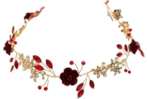 YAZILIND Boda Tocado Nupcial Diadema Rojo Rhinestone Flor Tocado Mujeres Accesorios para el Cabello