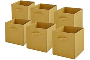 Box and beyond - Lot de 6 Paniers de Rangement - 27 x 27 x 27 cm - Tissu Jaune - Pliables - Avec Poignées - Rangement, Déco - Chambre, Salon, Bureau - Style Moderne
