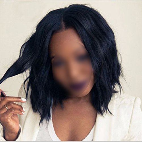 Oubang 13.7Inch natürliche synthetische schwarze gewellte kurze Bob Perücken Hitzebeständige Haar Perücken - 2