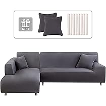 Copridivano Angolare LYDEVO - Con Penisola, Elastico, 1+2 Posti, Grigio Blu