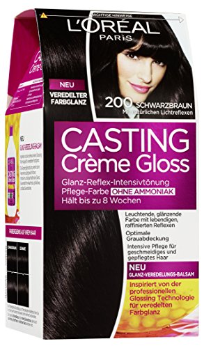 L'Oréal Paris Casting Creme Gloss Glossy Blacks Pflege-Haarfarbe, 200 Schwarzbraun