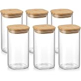 Deconox 6 Adet Bambu Kapaklı Kare Cam Kavanoz 300 ml, Şeffaf Erzak Saklama Kabı, Silikon Contalı Kapaklı Mutfak D&uuml;zenleyici K