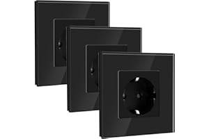 BSEED Schuko-Steckdose, 1-Gang, 3er-Pack, 16 A, Glasplatte, 86 x 86 mm, Schwarz