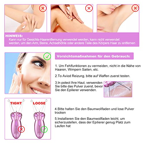 WAYCOM Damen Gesichts-Haar-Entferner Elektrische Frauen-Schönheit Epilierer Gesichts-Threading Haarentfernung Rasierer Gesicht Massager Pull Faces Delicate Device Depilation - 6