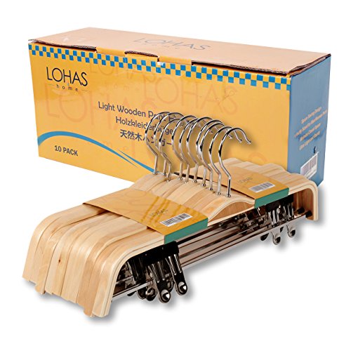 LOHAS Home® naturfarbige Holzhosenrbügel mit Anti-Rost-Haken und 2 einstellbaren Klammern, 10er-Pack - 6