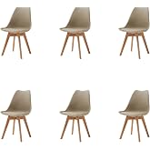 HJhomeheart Set of 6 Dining Chairs, Solid Wood Legs, Removable Chair Cushion, Kitchen Chair, Modern Chair (Beige-6)
