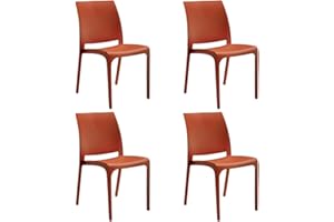 HOUSE COLLECTION , SEDIE VOLGA, SENZA BRACCIOLI, IN POLIPROPILENE, ROSSO MATTONE, DESIGN IMPILABILE, (BCA174x4)