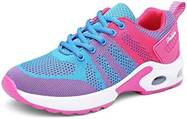 Women Teenage Girls Colorful Lace up Casual Canvas Shoes Mesh Breathable Upper Air Cushion Damping Shoes Travel Outdoor College Playground Running Round Toe Sports Shoes Quick Dry (CN 35, Blue Rose)
