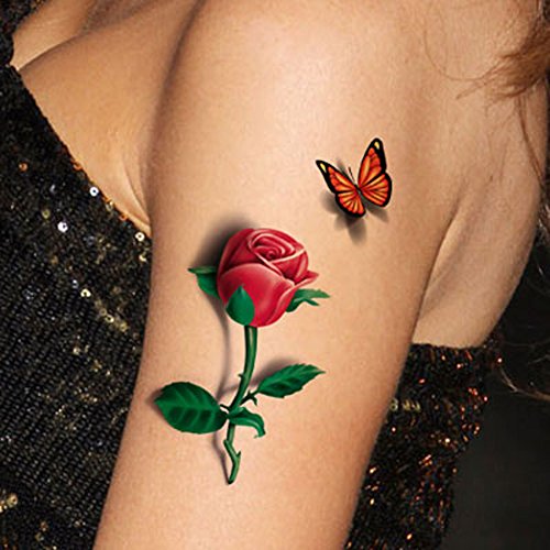 TAFLY 5 Sheets 3D Ladies Body Art Sticker Sexy Butterfly Rose+Butterfly Temporary Tattoo
