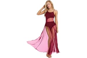 ranrann Femme Robe Danse Classique Justaucorps Asymétrique Robe Danse Latine Jazz Rumba Salsa Valse Tango Performance Dancewear XS-XL