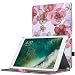 Produktbild MoKo Hülle für Neu iPad 9.7 Zoll 2018 / 2017 - Slim-Fit PU Leder Tasche Schutzhülle Schale Smart Case mit Auto Schlaf / Wach Funktion und Stift-Schleife / Standfunktion für New Apple iPad 9.7" Retina Display Tablet, Blumen Violett