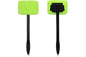 Ovyuzhen 2 Pack Car Windscreen Cleaner Tools From Inside Window Glass Cleaning Tools For Home Kichens With Cloth and Long Handle