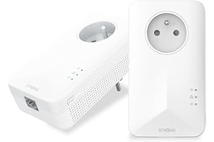 STRONG - POWERL1000DUOFRV2- Duo Prises CPL - Kit CPL 1000 Mbps - Compatible Toute Box/Routeur - 1 Port Ethernet + Prise Filtrée - Installation Rapide - Accès Internet Haut Débit Partout - Blanc