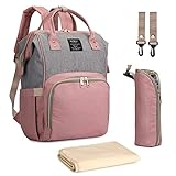 S-ZONE Multifonctionnel Bébé Couche-Culotte Sac à Dos Sac à Langer Grande Capacité avec Sangles de la Poussette et Matelas à Langer et Poche Bouteille Isolé pour Maman et Papa (Rose-Gris)