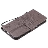 Hülle für Appple iPhone 6 Plus / 6S Plus Muster, TOCASO Ultra Thin PU Leder Flip Cover Tasche Ledertasche Handytasche Schutzhülle für iPhone 6 Plus / 6S Plus Buchstil Handyhülle Protective Case Etui Bumper Schale Wallet vollständig schützende Design Katzen und Baum mit Magnetverschluss Ständerfunktion ID Karte Slots Pouch Soft Silikon Backcover Rückseite shell kunstlederhülle + Schwarz Stylus Pen Grau - 6
