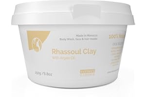 Fatima's Garden Rhassoul Clay, polvere di argilla Ghassoul marocchina naturale al 100% arricchita con olio di argan ed eucalipto per viso, capelli e hammam; detergente e ammorbidente - 250gr
