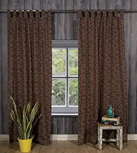 Ravaiyaa - Attitude is everything Cotton Abstract Door Curtain (Brown, 85 X 85 Inch) Pack of 2